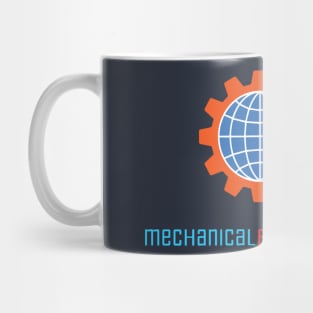 mechanical engineering, globe, gear, earth logo Mug